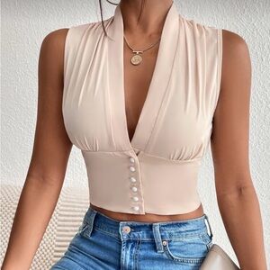 NWOT SHEIN Cream Buttoned Crop Top